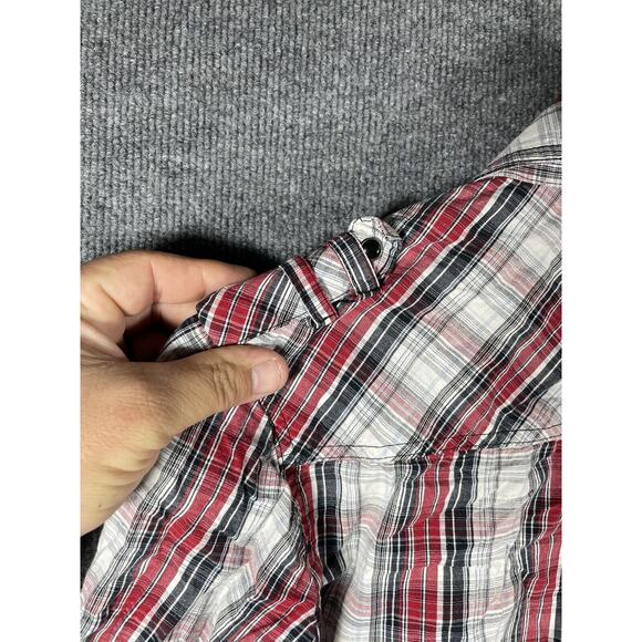 Irreverent Pearl Snap Shirt Men's Small Red/Black Plaid Long Sleeve Front Pocket - Picture 8 of 10